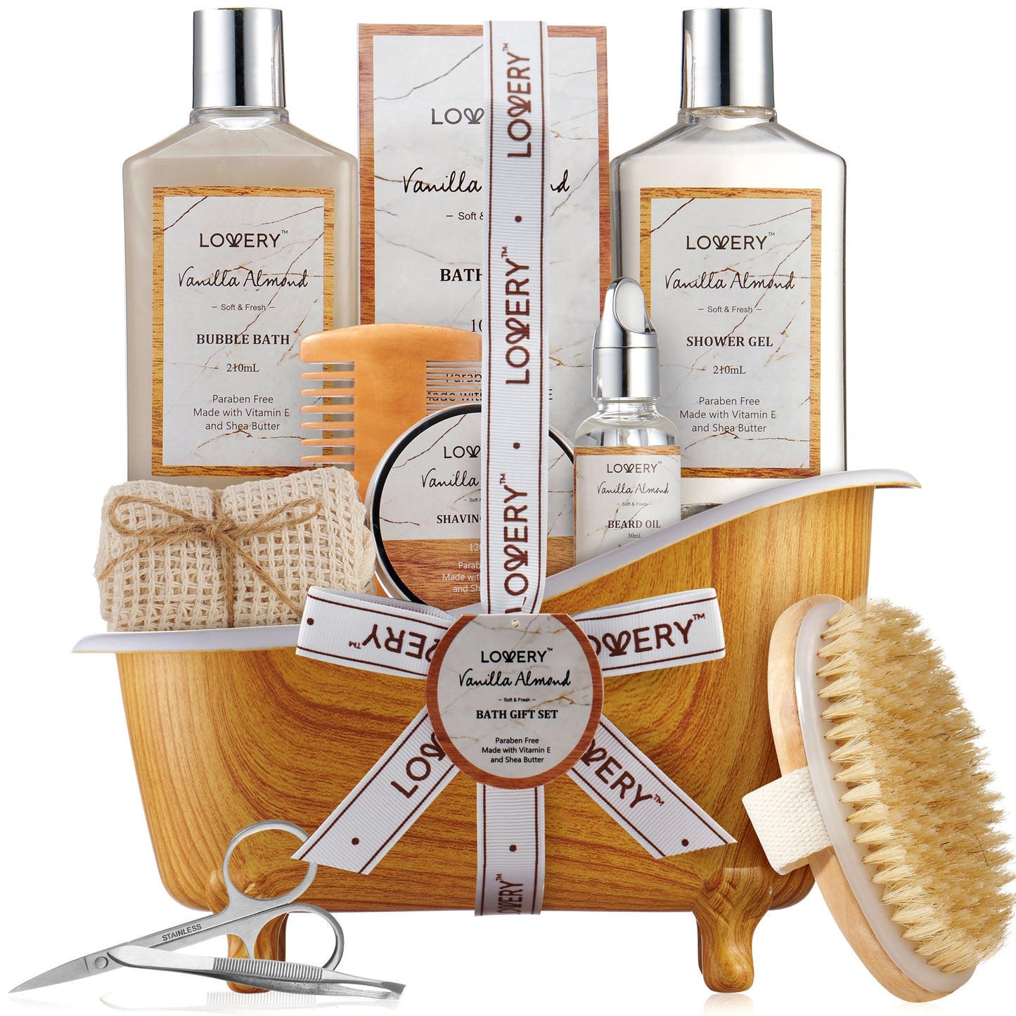 Vanilla Almond Bath Set - 11Pc Grooming Spa Basket