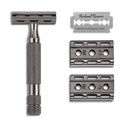 ROCKWELL RAZORS 6C Gunmetal Chrome Double-Edge Safety Razor with 6 Adjustable Shave Settings and 5 Blades