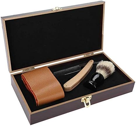 Manual Razor, 3Pcs/set Shaver Kit, Professional Barber Straight Edge Razor Beard Brush Shaving Strop Wooden Box Gift Set Meeting Your Basic Grooming Demands