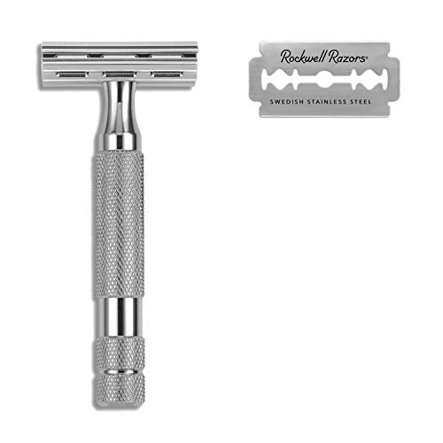 ROCKWELL RAZORS 2C Razor with 5 Blades, 6 Piece Set, White Chrome | 2 Adjustable Shave Settings = TWO razors for the cost of ONE
