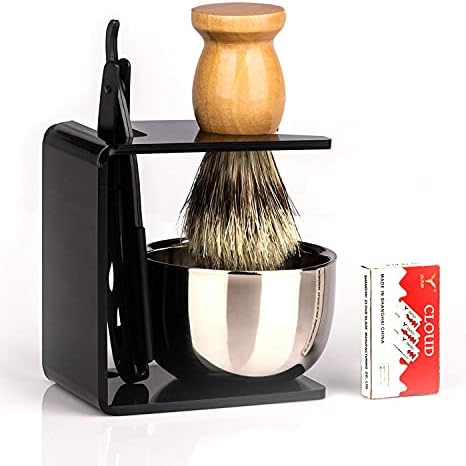 Barber Straight Razor Kit Durable Barber Straight Edge Razor Kit with 10 Double Edge Straight Razor Blades,Shaving Bowl and Stand,Shaving Brush with Wood Handle,Shaving Kit for Men
