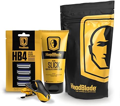 Moto Men's Head Shaving Starter Kit with 5oz HeadSlick Shaving Cream, Shaving Razor, Blade Refills