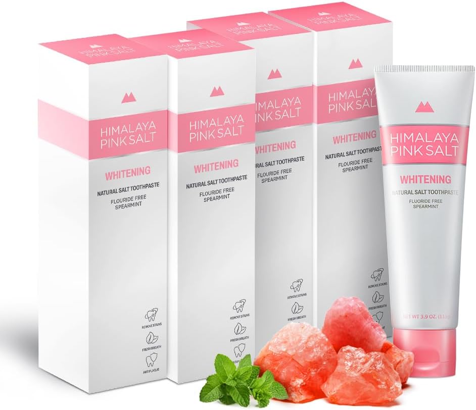 Natural Whitening Toothpaste 3.9oz (4 Packs) - Fluoride Free Toothpaste, Natural Toothpaste, Teeth Whitening, Plaque Remover, Mint