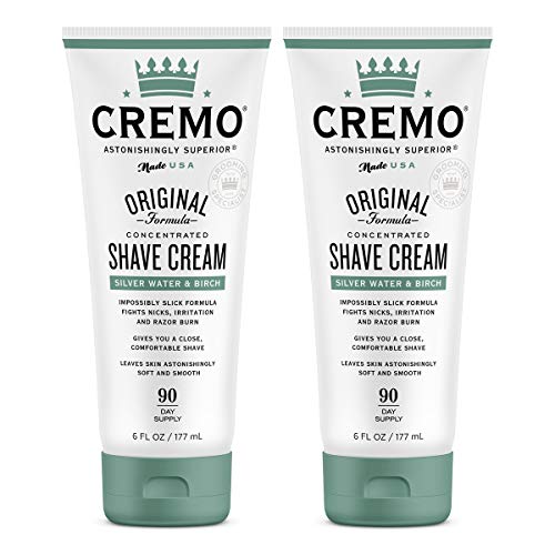 Cremo Barber Grade Silver Water & Birch Shave Cream, Astonishingly Superior Ultra-Slick Shaving Cream Fights Nicks, Cuts And Razor Burn, 6 Fl Oz (Pack of 2)