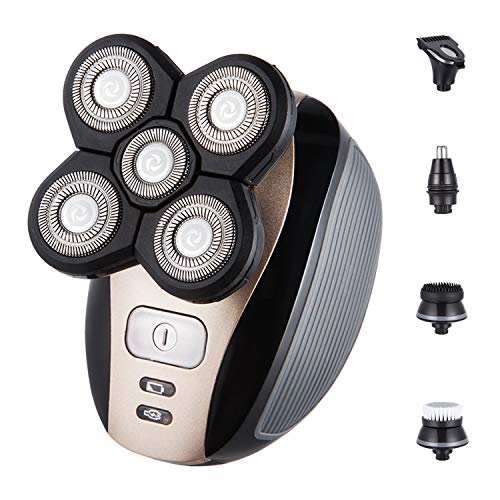 5 in1 Grooming kit Wet/Dry Shaver Electric Razor for Men All in One Bald Hair Trimmer Beard & Nose Trimmer Facial Cleansing Brush Waterproof USB Rechargeable