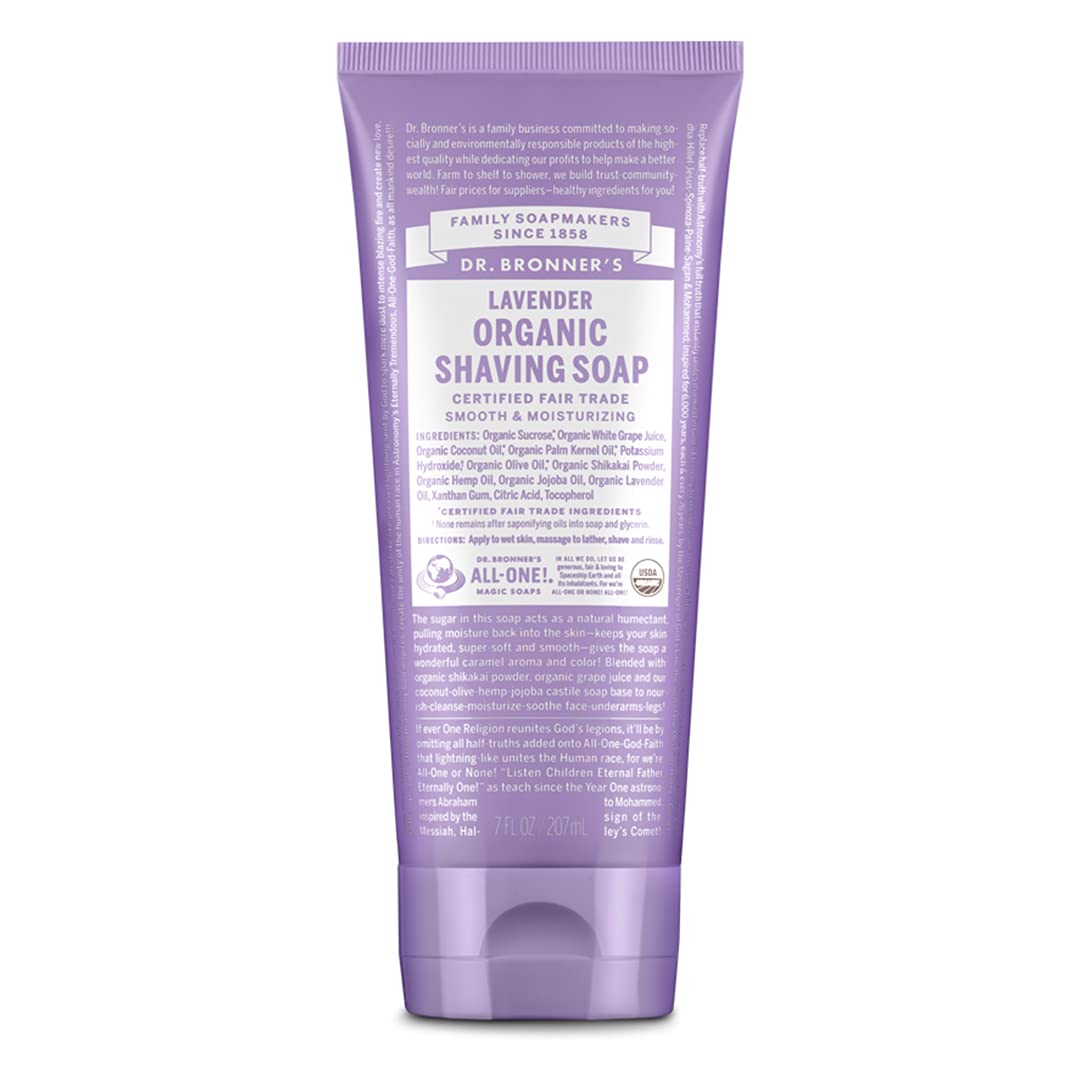 Dr. Bronner's - Organic Shaving Soap (Lavender, 7 Ounce) - Certified Organic, Sugar and Shikakai Powder, Soothes and Moisturizes for Close Comfortable Shave, Use on Face, Underarms and Legs