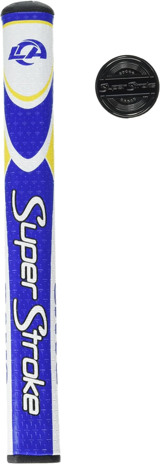 SuperStroke NFL Traxion Tour Putter Grip, Los Angeles Rams (Standard) | Improves Feedback and Tackiness | Reduces Taper to Minimize Grip Pressure | Polyurethane Outer Layer