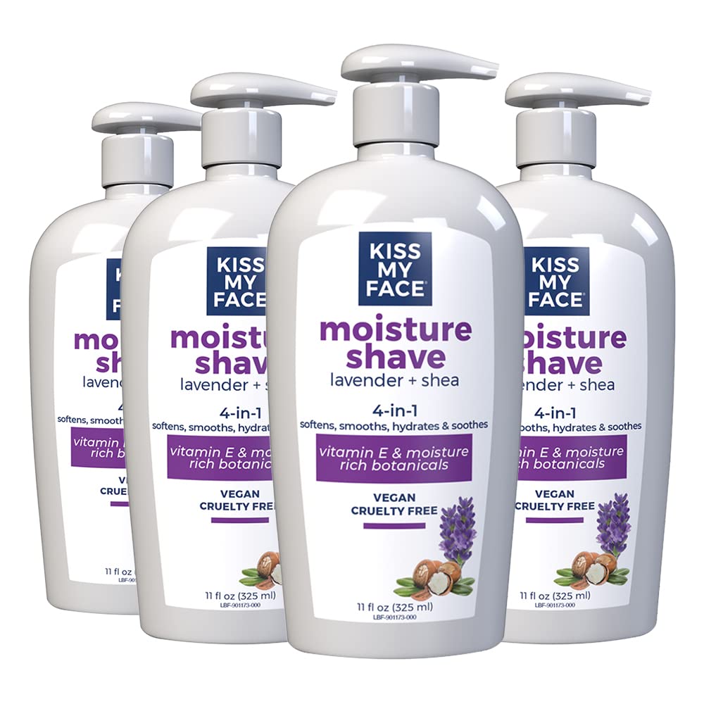 Kiss My Face Moisture Shave Cream, Shaving Cream For Men And Women, 11 Oz Pump Bottle, Lavender & Shea, 4 Pack
