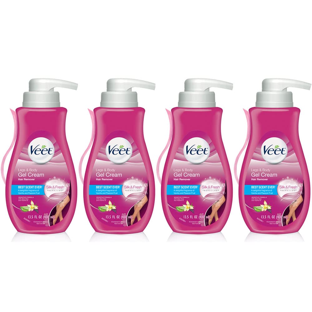 Veet Gel Hair Remover Cream, Sensitive Formula, 13.5 oz (Pack of 4)
