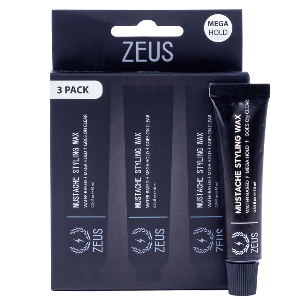 ZEUS Mustache Styling Wax, Mega Hold - Water Based Moustache Wax for Men (3 PACK)