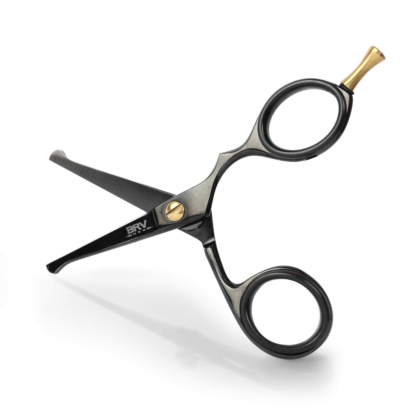 BRV MEN Rounded-Tip Small Trim Scissors for Men 4.2" | 100% German Stainless Steel | Nose Hair Scissors for Men | Professional Grooming Scissors for Beard, Mustache & Ear Hair - RIGHT HANDED (Black)