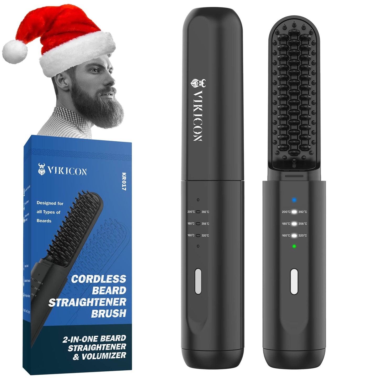 VIKICON Beard Straightening Heat Brush for Men: Cordless Beard and Hair Straightener Hot Comb, Mini & Anti-Scald & Auto Shut Off,Portable for Travel,Unique Gift for Him,Valentine's Day Gift