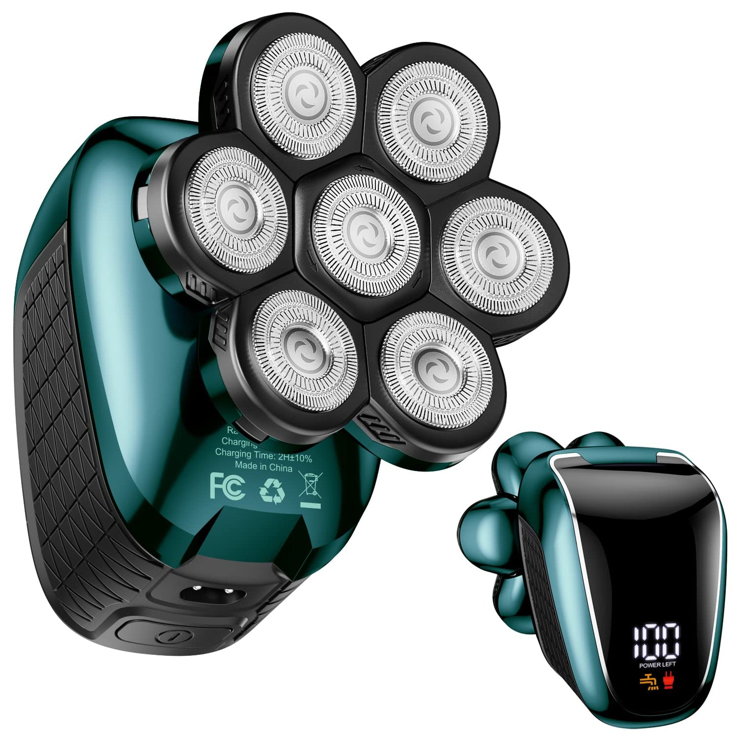 Head Shaver 7D, Wyklaus Upgrade Head Shavers for Bald Men, Head Electric Razor with Nose Hair Trimmer, Waterproof Wet/Dry Mens Grooming Kit, Anti-Pinch, LED Display, USB Rechargeable(Green)