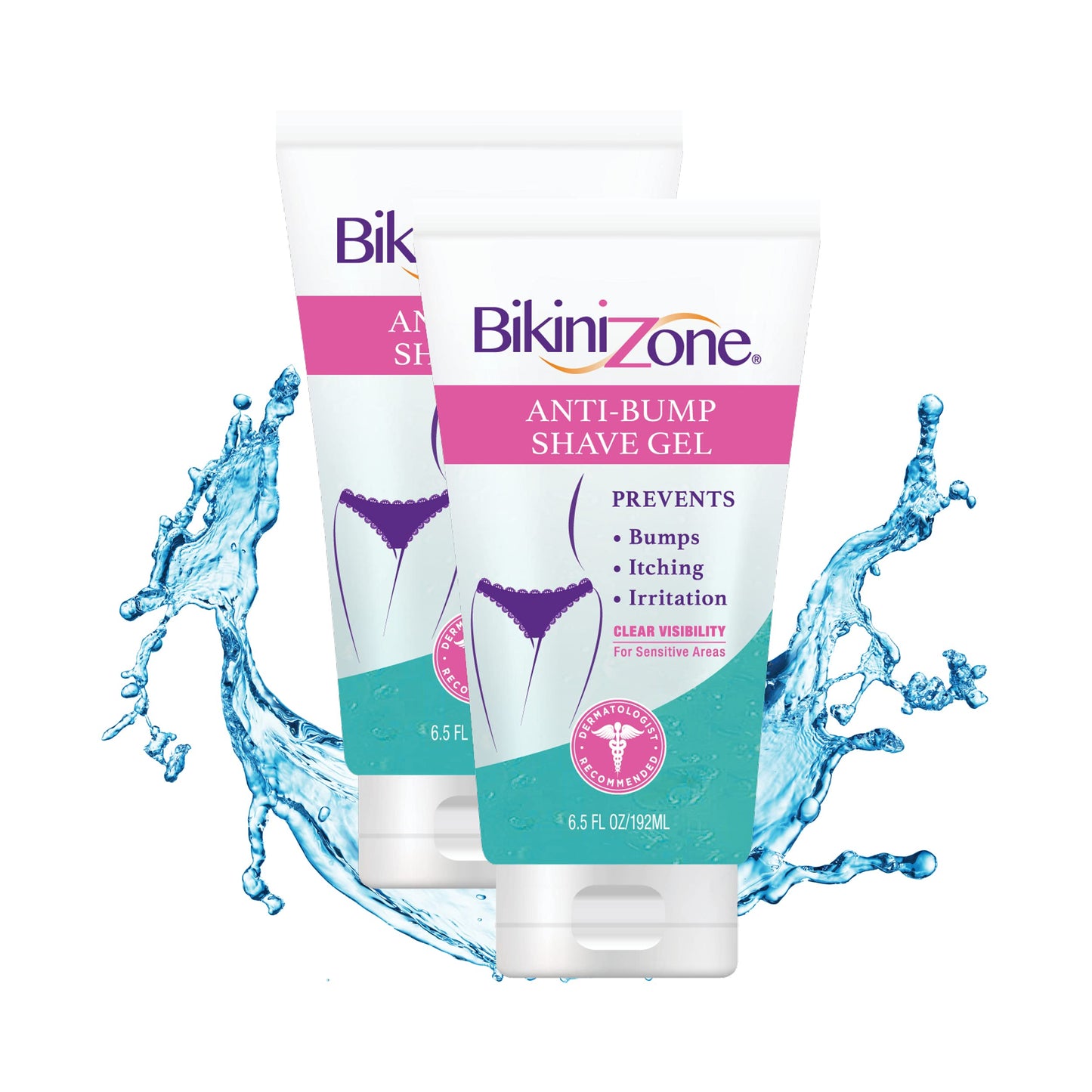 Bikini Zone Anti-Bumps Shave Gel - Close Shave w/No Bumps, Irritation, or Ingrown Hairs - Dermatologist Recommended - Clear Full Body Shaving Cream (6.5 oz, Pack of 2)