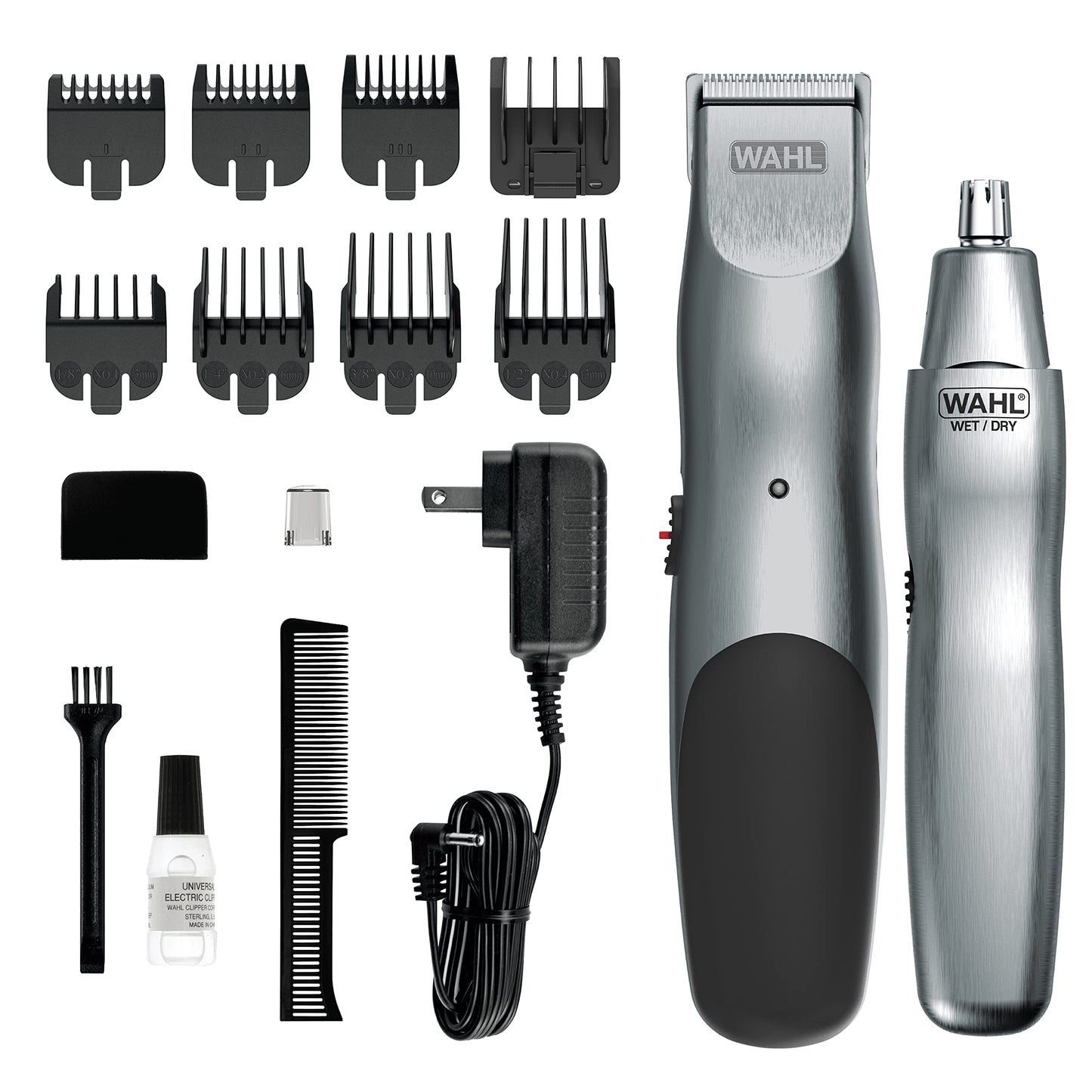 Wahl Groomsman Cord/Cordless Hair Trimmer kit for Men for Mustaches, Hair, Nose Hair, and Light Detailing and Grooming with Bonus Wet/Dry Electric Battery Nose Trimmer – Model 5623V
