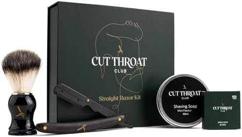 Premium Cut Throat Razor Set | Beginners Straight Razor Kit Inc Blades, Brush, Soap & Gift Box
