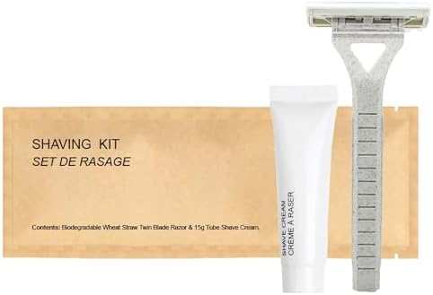 World Amenities Kraft Paper Shave Kit - Wheat Straw Dual Blade Safety Razor and Shave Cream Set (25 Pack)