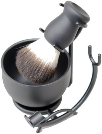 Men's Wet Shaving Kit, DanNuo 5 in 1 Men’s Shaving Brush Traditional Barber Manual Straight Razor Stainless Steel Shaving Bowl Shaving Holder Stand with 10pcs Refill Blades (Black)