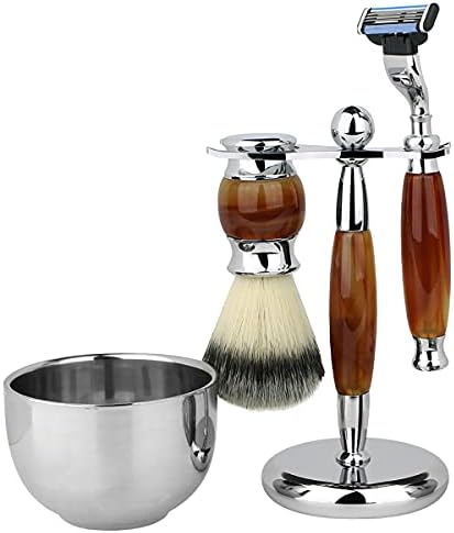 Union Razors SS1B 4 Piece Shave Kit, Tiger Eye with Razor, Shaving Brush, Shaving Bowl and Stand