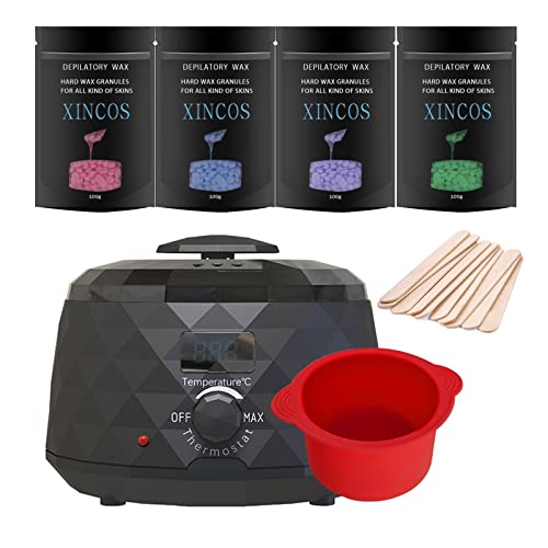 Wax Warmer Kit for Women Men, Hair Removal Waxing Kit with 4 Hard Wax Beans, Lacut Wax Pot for Bikini Brazilian Body Legs Eyebrows Armpits, Newest Diamond Appearance Wax Machine for Sensitive Skin
