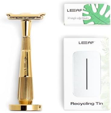 Leaf Shave | The Thorn Razor Set, Gold - Includes 1x Thorn Razor, 1x Matching Thorn Razor Stand, 1x 50-Pack of Single-Edge Blade Refills, and 1x Razor Blade Bank
