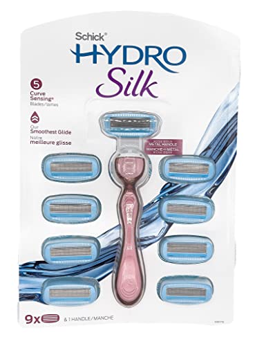 Schick Hydro Silk Moisturizing Razor for women, with premium Rose Gold Metal handle and 9 Cartridge Refills
