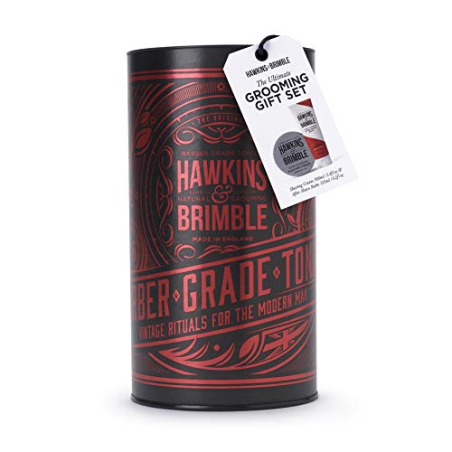 Hawkins & Brimble Premium Grooming Gift Set - Shave Cream & Aftershave Balm | Good Lather and Post Shave Moisturiser (Red)
