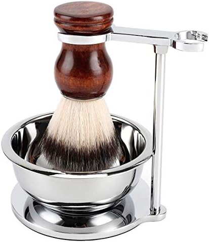 PerPro Deluxe Stainless Shave Razor Stand + Shaving Soap Bowl with Shaving Brush,Compatible with Gillette Fusion and Mach 3,Double Edge Safety Razor,Cartridge Razor