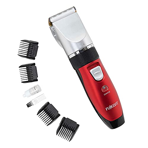 Fujicom Cordless Hair Trimmer - Men’s Grooming Kit Haircut Machine for All Hair Type - Adjustable Length Ceramic Blade - Low Noise - 4 Combs for All Hair Types Rechargeable