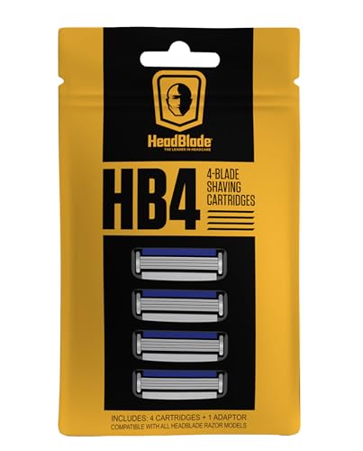 HeadBlade Men's HB4 Refill Shaving Razor Blades. Stainless Steel Blades for No Tugging or Pulling, Shave Less, Works for Face, Body, and Scalp (Pack of 1)