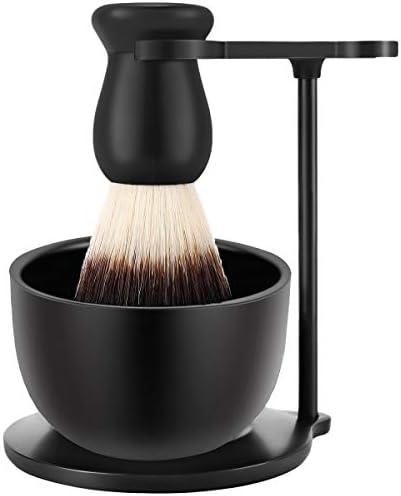 Amazing Men's Wet Shaving Kit - Mysterious Black Shaving & Grooming Sets - Deluxe Heavyweight Shaving Brush Razor Stand with Stainless Steel Soap Bowl and Friendly Brush