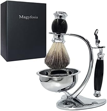 Magyfosia Shaving Kit for Men,Grooming Set includes Wet Manual Mach 3 Razor,Honey Soft Pure Badger Hair Shaving Brush,Heart Shape Stand Holder and Shaving Soap Bowl,Birthday Christmas Gift Set