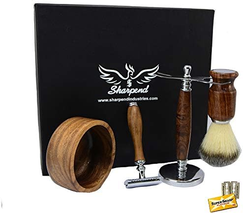 Men's Shaving & Grooming Set,synthetic Hair Shaving Brush, Double Edge Safety Razor wood Handle and 10 Blades, Shaving Brush & Razor Holder Stand,Wooden Shaving, Stand Kit, Best Gift For Gentleman