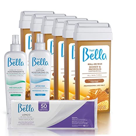 Depil Bella Roll On Wax Honey and Propolis Depilatory | Body Waxing, Hair Removal Wax-Cartridge | For Men and Women | Home Self Waxing | Sensitive Skin | Painless (6 PACK+COMBO)