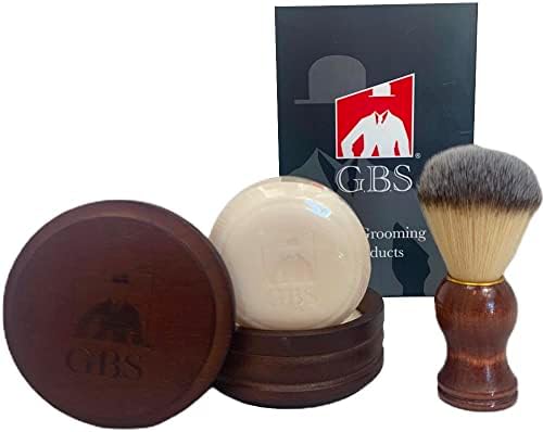 G.B.S Wooden Shaving Set, Synthetic Vegan Shaving Brush Wood Handle and Soap Bowl with All Natural Shave Soap 3IN1 Kit for Men Practical Christmas Gift for Men