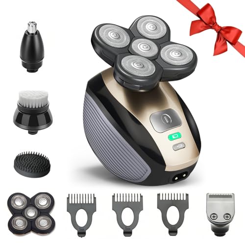 Hugdew Head Shavers for Bald Men, Skull Shaver, 5 in 1 Electric Razor with Rechargeable Battery, Hair Clipper, Nose Hair Trimmer, Cleaning Brush, Hair Manager, Portable Travel Razor, Idea Gift for Men