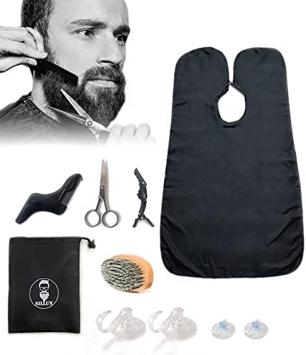 SILLUN Beard Bib Apron Beard Catcher for Shaving, Beard Brush Beard Comb Beard Scissors Beard Kit for Men, Gifts for Men Dad Husband, Gifts for Fathers, Christmas Gifts Valentines Day Gifts for Him