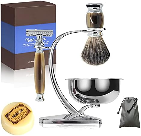 Straight Razor Shaving Kit for Men,Wet Shaving Brush and Bowl Set,Luxury Father's Day Gifts Set Includes Shave Brush,Soap,Stainless Steel Bowl,Shaving Stand,Double Edge Safety Razor with 10 Blades