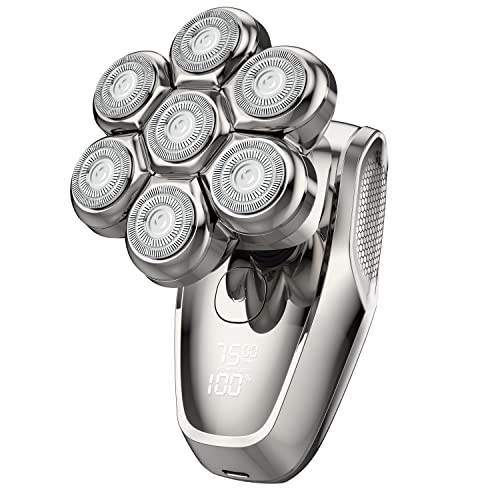 Head Shaver for Bald Men, Electric Razors Wet & Dry Waterproof 7D Rotary Shavers for Head and Face, Men's Electric Head Shavers Cordless, Type-C Charge, 2-Speed, LCD Battery Indicator