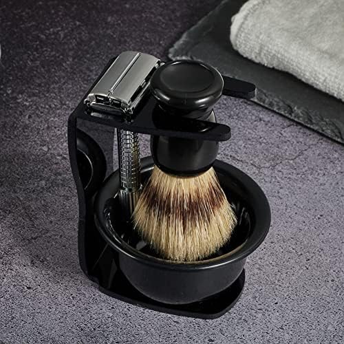 Classic DE Razor Double Edge Safety Razor Butterfly TTO Shaving Razor with Black Acrylic Stand and Bristle Shaving Brush Mini Soap Bowl 10 Blades Wet Shaving Gift Set for Men w/Cleaning Brush