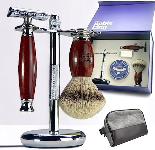Safety Razor Kit by Noble King | Shaving Kit for Men | 6 Piece Wet Shaving Kit w/Travel Bag, Shaving Soap, and Blades | Gifts for Men