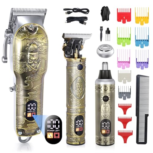 Bestauty Beard Trimmer, Barber Clippers Set Nose Hair Trimmer for Men Professional Cordless 2500mAh Waterproof Hair Clippers for Haircut Carving Shaving Trim Nose Hair (Bronze)