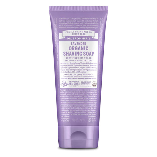 Dr. Bronner's - Organic Shaving Soap (Lavender, 7 Ounce) - Certified Organic, Sugar and Shikakai Powder, Soothes and Moisturizes for Close Comfortable Shave, Use on Face, Underarms and Legs
