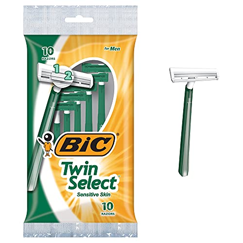 BIC Twin Select Disposable Razors, 2 Blades For a Smooth and Comfortable Shave, Sensitive Skin, Green Handle, 10 Piece Razor Set