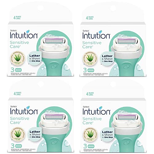 Schick Intuition Sensitive with Vitamin E & Aloe, Renewing Advanced Moisture Women Razor Refill Cartridges, 12 count(4Pack), New Version 2022 (Sensitive(Aloe) 4P)