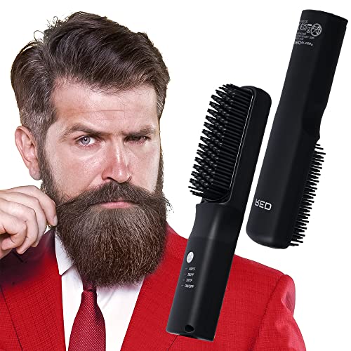 Red by Kiss Beard & Hair Straightener, Secure Auto Shut-Off, 2 in 1 Heated Straightening Beard Brush 360 degree swivel cord Temperature Adjustable