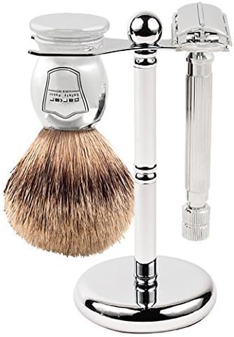 Parker Safety Razor, 82R Shave Set, Includes Parker Pure Badger Shave Brush, Chrome Shave Stand, 82R Heavyweight Double Edge Butterfly Safety Razor and 5 Parker Premium Platinum Razor Blades
