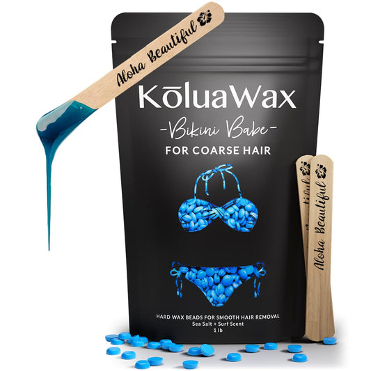 KoluaWax Hard Wax Beads for Hair Removal – Coarse Body Hair Formula – Brazilian, Underarms, Back Chest, Bikini Waxing – Large 1lb Refill Pearl Beans for Wax Warmers & 10 Large Applicator Sticks