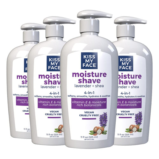 Kiss My Face Moisture Shave Cream, Shaving Cream For Men And Women, 11 Oz Pump Bottle, Lavender & Shea, 4 Pack