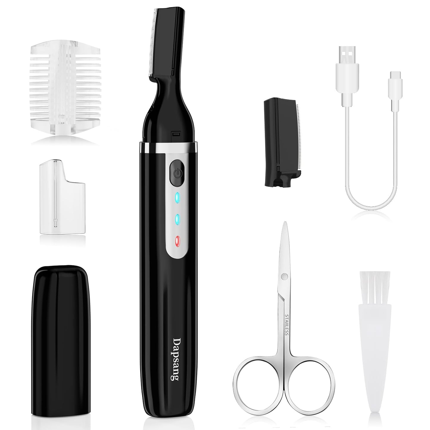 Dapsang Eyebrow Trimmer, Electric Eyebrow Razor for Women Men, Rechargeable Painless LED Light Facial Hair Shaver Remover with Replacement Blade for Face Lips Neck Leg